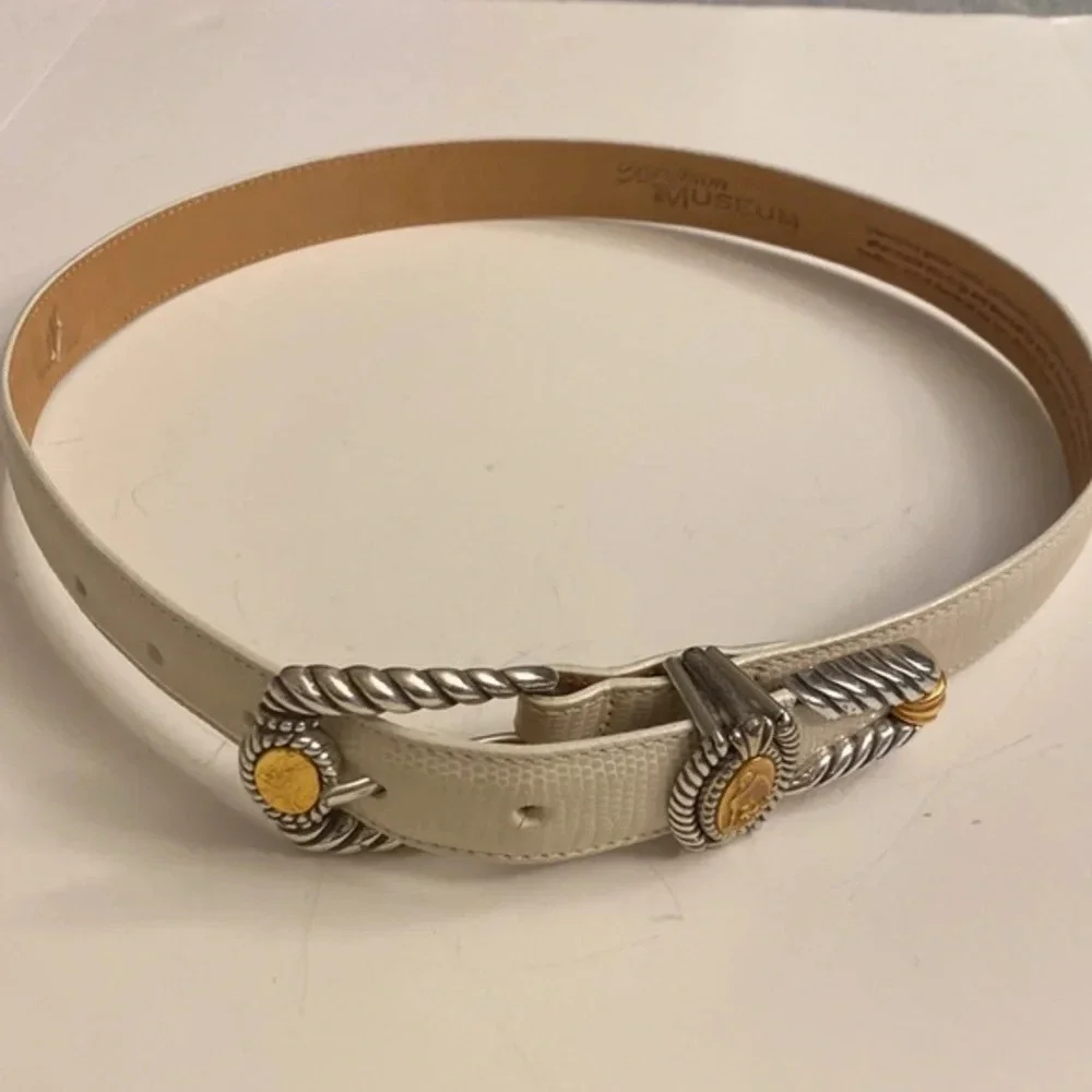 Brighton Leather Belt 90s Vintage Y2K, White Leather